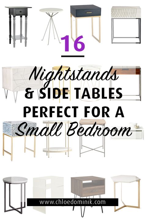 Having a small bedroom can be difficult to navigate in terms of design and planning because you still need all the things you would in a larger size bedroom! Here are 16 nightstands and side tables to shop that make the most of the space you have without taking over the room! #nightstands #nightstandsforsmallspaces #nightstandsideas #shopnightstands #shopinteriors #smallbedroomdecor Bedroom Marble, Marble Nightstand, Night Tables, Small Space Interior Design, Small Bedrooms, Perfect Paint Color, Small Bedroom Decor, Wooden Side Table, Bedroom Space