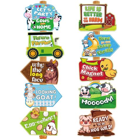 PRICES MAY VARY. 👩‍🌾Farm Game Signs - The animal cake decoration set includes 10 different patterns, a total of 20 sheets, enough quantity to meet your party decoration needs; you can share it with your family and friends and spend a wonderful day together. (Note that this product does not include a wooden shelf.) 🐷Cute Patterns & Slogans - The farm-themed signs is full of pastoral atmosphere, including elements of chickens, tractors, piglets, horses, and farmhouses, with interesting slogans Farm Party Signs, Pig Tractor, Game Signs, Farm Theme Birthday, Cake Decorating Set, Farm Games, Animal Cake, Directional Signs, Farm Party