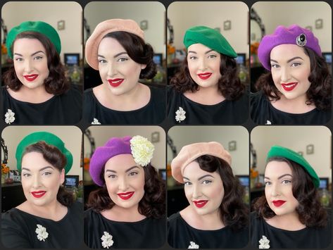 Vintage Beret Hairstyle, Beret Hairstyles Vintage, How To Wear A Beret Hat With Short Hair, Ways To Wear A Beret, Baret Hairstyles, How To Wear A Beret Hat, Beret With Bangs, Beret With Short Hair, Baret Hat Outfit