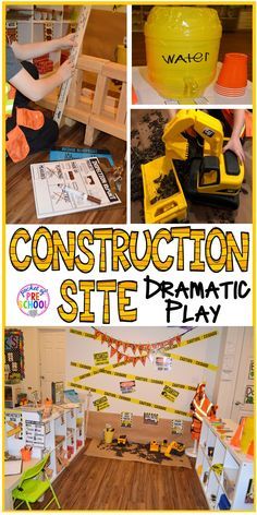 How to create a Cons Construction Kindergarten, Construction Dramatic Play, Construction Theme Preschool, Dramatic Play Activities, Preschool Construction, Dramatic Play Themes, Purposeful Play, Community Helpers Theme, Community Helpers Preschool