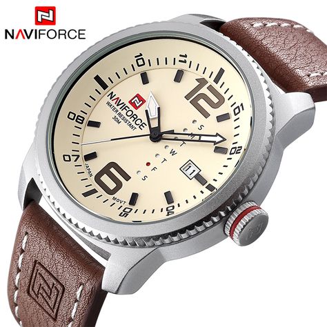 Cheap masculino, Buy Quality masculinos relogios directly from China masculino watch Suppliers: 2017 NEW Luxury Brand NAVIFORCE Men Sport Watches Men's Quartz Clock Man Army Military Leather Wrist Watch Relogio Masculino Silver Pocket Watch, Skeleton Watches, Mens Sport Watches, Men Sport, Military Watches, Sports Watch, Quartz Clock, Tag Heuer, Luxury Watches For Men