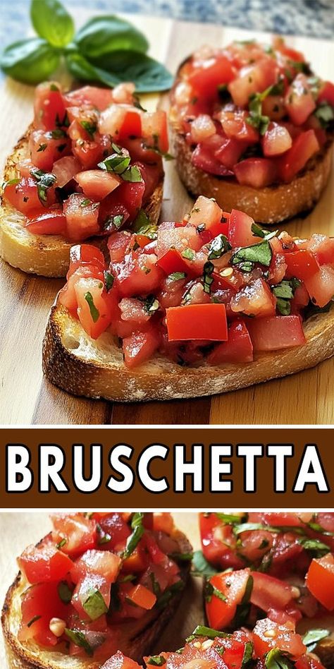 Looking for a delicious, last-minute appetizer to impress your guests? This homemade Bruschetta recipe is your go-to option! Fresh tomatoes, garlic, basil, and a drizzle of olive oil on crispy toasted bread make for the perfect bite-sized treat. Whether it’s for a party, gathering, or just a quick snack, this easy-to-make appetizer is guaranteed to be a crowd-pleaser. 👉 Pin now to save this recipe for your next event! #Bruschetta #QuickAppetizers #EasyRecipes #PartyFood #TomatoRecipe Bruschetta Recipe Easy, Tomato Basil Bruschetta, Bruschetta Bites, Homemade Bruschetta, Last Minute Appetizer, Easy To Make Appetizers, Classic Appetizers, Bruschetta Recipe, Toasted Bread