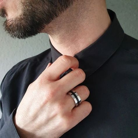 Black And Silver Rings For Men, Mens Nails Black, Silver Rings For Men Unique, Mens Silver Rings Handmade, Black Ring For Men, Rings For Guys, Band Rings For Men, Male Rings, Silver Band Rings