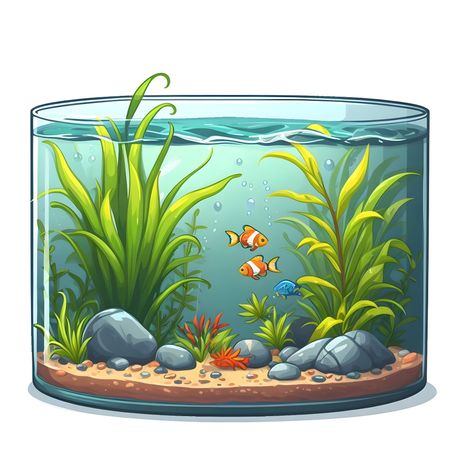 Aquarium Design Drawing, Fish Tank Illustration, Fish Tank Painting, Fish Aquarium Ideas, Fish Tank Drawing, Aquarium Drawing, Cartoon Faces Expressions, Ocean Projects, Butterfly Sketch