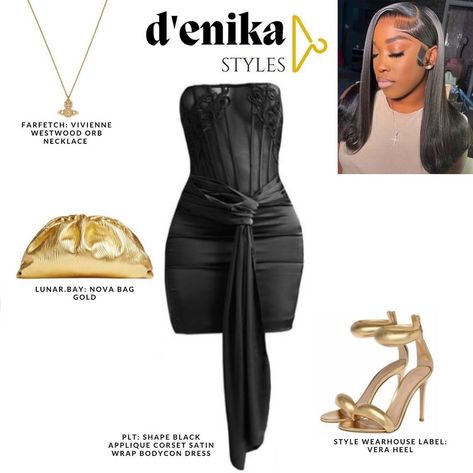 Birthday Dresses Plt, 23 Birthday Outfits Black Women, Birthday Outfit Inspiration Classy, 17th Birthday Dinner Outfit, Gold Heels Outfit Dresses, 18th Birthday Fits, 18th Birthday Outfits Black Women, Black Birthday Dresses, Birthday Outfit Black Woman