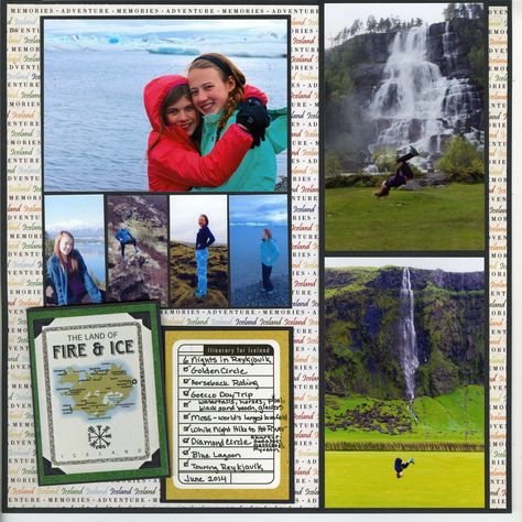 Iceland Travel Scrapbook Layout Iceland Scrapbook Ideas, Iceland Scrapbook Layouts, Iceland Scrapbook, Iceland Cruise, Scrapbooking Vacation, Beach Layout, Cruise Scrapbook, Iceland Trip, Travel Scrapbook Pages