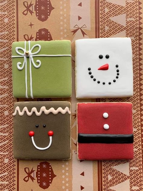 Christmas Cookie Icing, Sugar Cookie Recipe For Decorating, Christmas Cutout Cookies, Christmas Sugar Cookies Decorated, Christmas Cookie Party, Christmas Brownies, Square Cookies, Christmas Cutouts, Iced Sugar Cookies