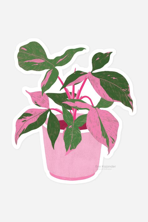 Syngonium Pink Splash, Plant Shirts, Pink Pot, Plant Cartoon, Pink Splash, Plant Art Print, Cute Kawaii Drawings, Plant Illustration