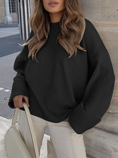 Sweater Oversized Outfit, Navy Sweater Outfit, Pullover Sweaters Outfits, Fall Pullover Sweaters, Chunky Knit Top, Fall Pullover, Oversized Sweater Women, Pullover Outfit, Paris Mode