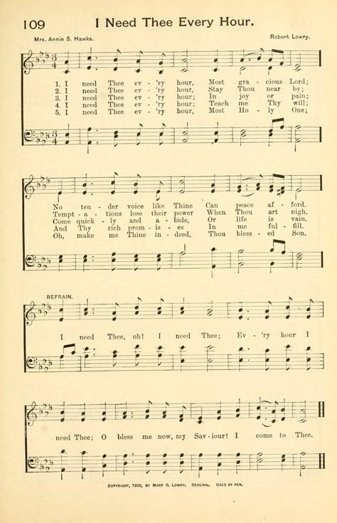 I Need Thee Every Hour || Hallowed Hymns, New and Old page 110 Fire Bob, I Need Thee Every Hour, Gospel Song Lyrics, Skillet Band, Old Page, Geek House, Hymns Of Praise, Hymn Sheet Music, Hymn Music