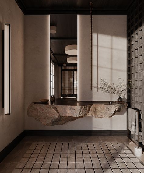 WABI-SABI PART 2 :: Behance Wabi Sabi Interior Bathroom, Wabi Sabi Hotel, Wabi Sabi Bathroom, Wabi Sabi House, Wabi Sabi Interior, Wabi Sabi Decor, Toilet Design, Bathroom Design Luxury, Modern Vanity