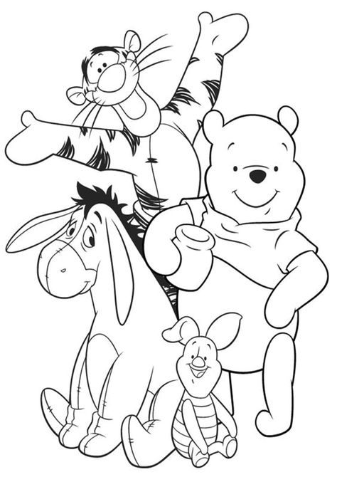 Free & Easy To Print Winnie the Pooh Coloring Pages - Tulamama Eeyore Tattoo, Pooh Coloring Pages, Pintar Disney, Winnie The Pooh Characters, Friends Coloring Pages, Pooh Characters, Disney Coloring Sheets, Fargelegging For Barn, Winnie The Pooh Drawing