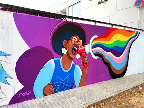 LGBTIQ+ Artist: @maga_illustration #mural #streetart #graffiti #lgtbi #speakloud #respect #love #diversity Illustration Mural, Art Spray Paint, Vfx Tutorial, Graffiti Street Art, Murals Street Art, Mural Painting, Happy People, Freelancing Jobs, Spray Paint