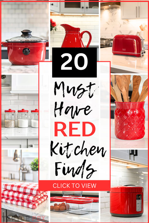 Must Have Red Kitchen Finds Gray And Red Kitchen Ideas, Red Accent Kitchen, Kitchen With Red Accents, Red Kitchen Accents, Red Kitchens, Duplex Ideas, Red Kitchen Accessories, Red And White Kitchen, Amazon Kitchen Must Haves