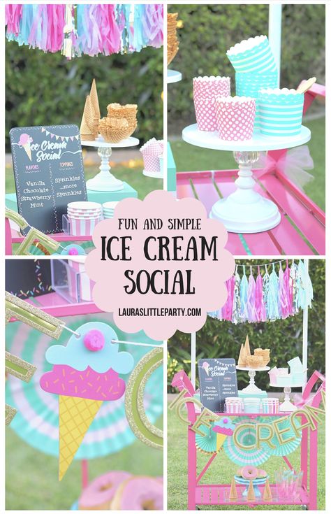 Ice Cream Social Ideas, Ice Cream Party Ideas, Simple Ice Cream, Ice Cream Birthday Party Theme, Ice Cream Social Party, Sundae Party, Social Bar, Ice Cream Party Theme, Ice Cream Birthday Party