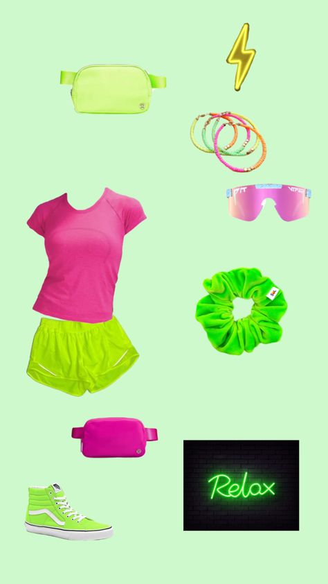 #neon Neon Birthday Party Outfit, Neon Night Outfit, Glow Outfits Party Neon, Glow Dance Outfit, Neon Outfits Aesthetic, Cute Neon Outfits, 80s Neon Outfit, Glow Party Outfit, Glow Outfits