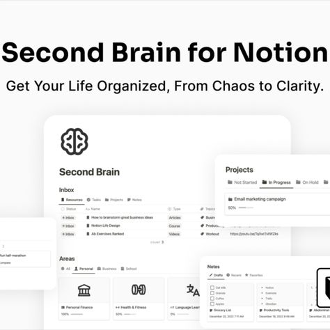 Get Your Life Organized with a Second Brain Unlock a powerful Notion system that centralizes tasks, projects, notes, resources, and everything in between. Building upon Tiago Forte's PARA method, we've expanded its principles to Para Method, Brain Template, School Planner Template, Get Your Life Organized, Second Brain, Great Business Ideas, Lifelong Learning, Notion Templates, Study Schedule