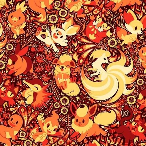 Fire starters Nerdy Wallpaper, Fire Type Pokémon, Fire Pokemon, Ghost Type Pokemon, Pokemon Starters, Pokemon Backgrounds, Cool Pokemon Wallpapers, Pretty Artwork, Type Art