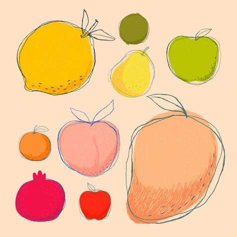 Cute doodle art fruit vector collection | free image by rawpixel.com / Namcha Fruit Doodle, Draw Food, Real Earth, Veggie Art, Vegetable Art, Fruit Logo, Doodle Background, Fruits Drawing, Fruit Vector