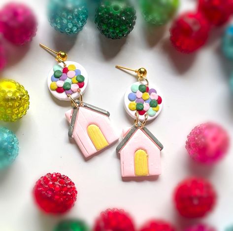 Polymer clay UP inspired earrings Disney Inspired Clay Earrings, Clay Disney Earrings, Polymer Clay Disney Earrings, Disney Polymer Clay Earrings, Disney Clay Earrings, Christmas Shoes Diy, At Home Crafts, Polymer Clay Disney, Clay Business