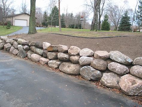 Retaining Walls :: Mobile Version Landscaping Berm, Rock Wall Landscape, Boulder Wall, Drainage Ideas, Hillside Gardening, Boulder Retaining Wall, Northville Michigan, Livonia Michigan, Hillside Garden