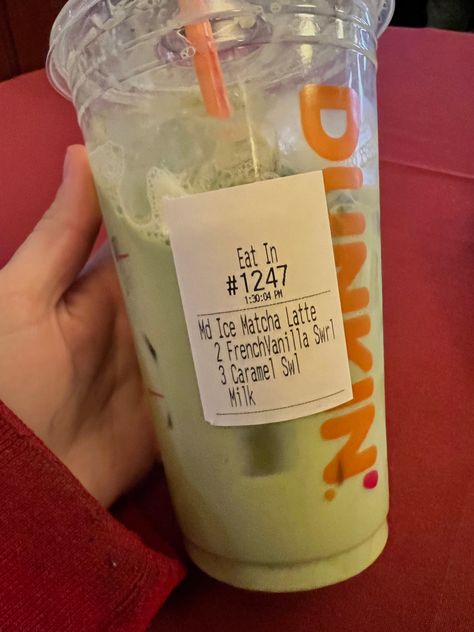 Matcha Dunkin Drinks Order, Dunkin Donuts Drinks Matcha, Dunkin Latte Order, Dunkin Orders Iced Coffee, Dunkin Matcha Order, Dunkin Donuts Iced Coffee Order Caramel, Dunkin Matcha, Dunkin Drink Orders, Dunkin Donuts Iced Coffee Order