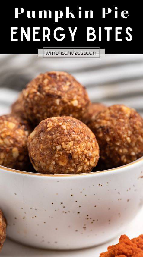 These no bake Pumpkin Energy Balls are a delicious snack that you can whip up in just 10 minutes. The perfect hint of pumpkin spice, sweetened with medjool dates and a touch of pumpkin make these a delicious fall snack you will love! Pumpkin Energy Balls, Pumpkin Spice Pecans, Pumpkin Balls, Fall Favorites Recipes, No Bake Pumpkin, Bake Pumpkin, Energy Bites Recipes, No Bake Energy Bites, Spiced Pecans