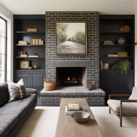 20 Black Brick Fireplace Designs: Striking Ideas To Inspire You Brick Fireplace Design, Black Brick Fireplace, Red Brick Fireplaces, Painted Brick Fireplace, Painted Brick Fireplaces, Fireplace Designs, Brick Fireplace Makeover, Paint Fireplace, Black Fireplace