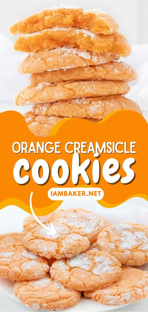 You will love these easy-to-make sweet treats! Orange Creamsicle Cookies are butter cookies made with orange zest. They will remind you of an orange creamsicle treat! They also make a great summer dessert or Springtime dessert! Orange Recipes Baking, Creamsicle Cookie Recipe, Orange Creamsicle Cookies, Creamsicle Cookies, Ooey Gooey Butter Cookies, Orange Dessert, Gooey Butter Cookies, Drop Cookie Recipes, Ultimate Cookies