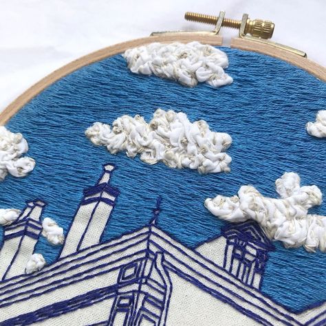 Fukanō Kanō | Embroidery on Instagram: “Happy Monday! Happy July! Blue sky and textured clouds! 💙☁️💙 . . . . . . #fukanokano #embroidery #embroideryart #embroideryhoop…” Embroidery Clouds, Embroidered Clouds, Clouds Embroidery, Sky Embroidery, Cloud Embroidery, Diy Embroidery Designs, Happy July, Sky And Clouds, Diy Embroidery