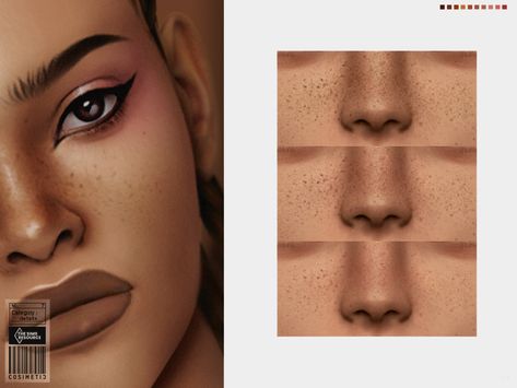 Sims 4 Freckles Cc, Sims 4 Cc Freckles, Cosimetic's Sims 4, Sims 4 Skintones, Nose Highlight, Sims 4 Makeup, Cc Skin, Cheek Piercings, Cc Packs