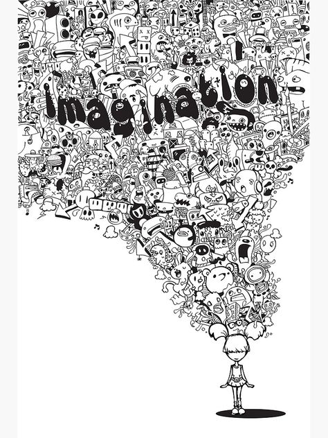 "Imagination Doodle" Photographic Print by rayrin | Redbubble Doodle Shirt Design, Tshirt Doodle, Doodle Tshirt, Chalk Writing, Typography Drawing, Doddle Art, Drawing Competition, Easy Mandala Drawing, Doodle Frames