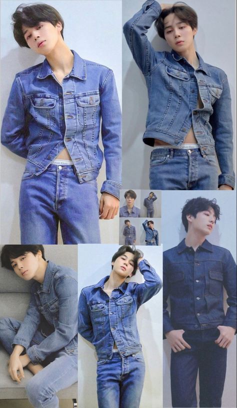 Blue Overalls, Jeans Jacket, Wallpaper Designs, Lil Baby, Bts Wallpaper, Bts Jimin, Jean Jacket, Overalls, Bts