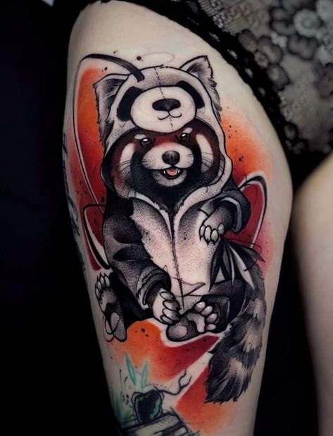 Raccoon Tattoo, Card Tattoo Designs, Panda Tattoo, Studio Tattoo, Tattoos For Women Flowers, Fox Tattoo, Card Tattoo, Red Panda, Animal Tattoos