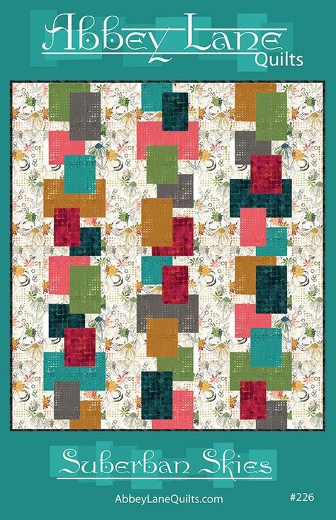 Suburban Skies - Pattern - Abbey Lane Quilts #226 Quilting Stitch Patterns, Sky Quilt, Quilt Stitching, Quilting Ideas, Scrap Quilts, Square Quilt, Modern Quilts, Quilt Pattern, Fabric Patterns