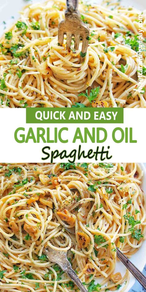 Easy Garlic and Oil Spaghetti Aglio e Olio is perfect for dinner any night of the week. Simple with tasty ingredients that pack a delightful punch. #spaghettirecipes #easyrecipes #cheapspaghettirecipes @sweetcaramelsunday Garlic And Olive Oil Pasta, Olive Spaghetti, Aglio E Olio Recipe, Garlic And Oil, Oil Pasta, Spaghetti Recipes Easy, Garlic Spaghetti, Slow Cooker Spaghetti, Garlic And Olive Oil