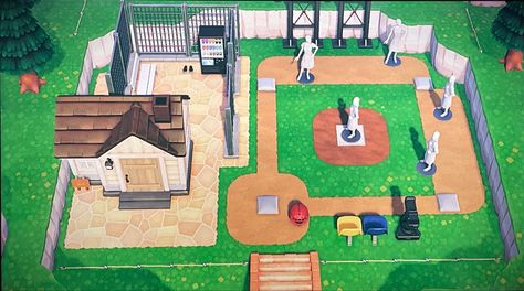 Animal Crossing Baseball Field, Acnh Baseball Field, Animal Crossing Baseball, Animal Crossing Happy Home Paradise, Happy Home Paradise, Acnh Codes, Acnh Ideas, New Animal Crossing, Happy Home