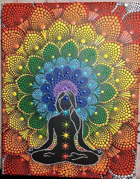 Chakra Dot Painting, Chakra Painting Ideas, Chakra Art Mandala, Chakra Mandala Art, Chakra Drawing, Chakra Painting, Chakra Mandala, Triangle Art, Mandala Rock Art