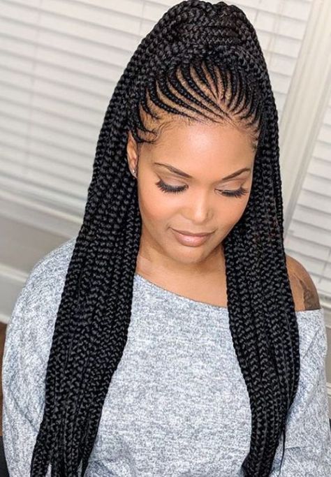 The Coolest and Cutest Cornrows to Wear in 2020 - Curly Craze Feed In Braids Ponytail, African Braids Hairstyles Pictures, Isee Hair, Diy Hairstyle, Braids Pictures, Fesyen Rambut, African Hair Braiding Styles, Hairstyle Fashion, Braids Hairstyles Pictures