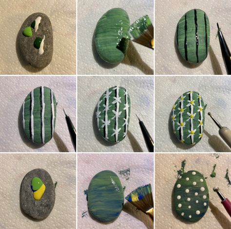 Rock Cactus Garden Painted Stones, Painted Rock Cactus, Rock Cactus, Garden Rock Art, Cactus Painting, Painted Rocks Diy, Turtle Painting, Rock Painting Patterns, Cactus Art