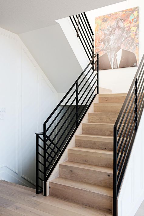 Iron River Surfaces Project - Brushed Oak North Shore | Kentwood Flooring Kentwood Flooring Engineered Hardwood, Engineered Wood Stairs, Kentwood Flooring, Walnut Flooring, Walnut Hardwood Flooring, Foyer Stairs, Split Foyer, Staircase Railing Design, Floor Boards