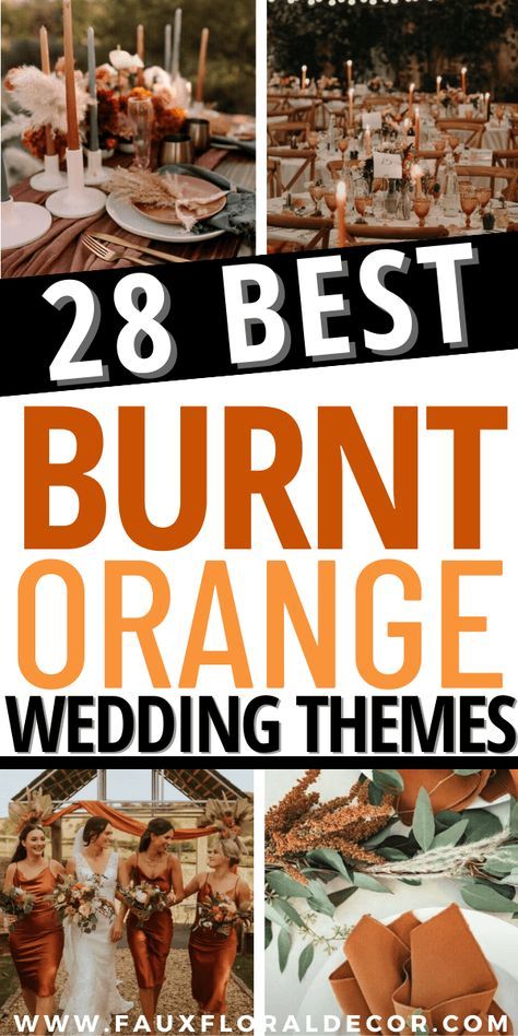 28 Burnt Orange Wedding Theme Ideas To Recreate In No Time Wedding Table Settings Burnt Orange, Burn Orange Wedding Theme, Burnt Orange Color Scheme, Burnt Orange Weddings Decorations, Tan Wedding Colors, Burnt Orange Wedding Theme, Orange Wedding Color Scheme, Orange Wedding Theme, Wedding Dinner Decor