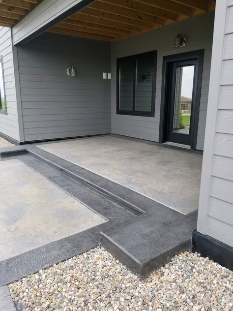 Dark Gray Concrete Patio, Deck And Concrete Patio Combo, Modern Stamped Concrete Patio, Brushed Concrete Patio, Concrete Patio Extension, Simple Concrete Patio, Poured Concrete Patio Ideas, Polished Concrete Patio, Concrete Patio With Fire Pit