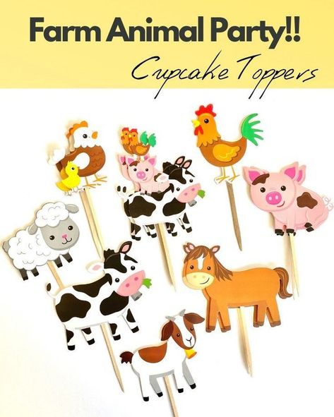 @StarCityCo posted to Instagram: Is your cutie having a farm animal party? No? Well, they should because these cupcake toppers are adorable. #cupcaketoppers #partydecor #handmade #handmadeparty #etsy #shopsmall #cupcakelove #shophandmade #etsyshop #supporthandmade #madewithlove #supportsmallbusiness #makersgonnamake #horse #happybirthday #cow #pigs #stickerset #farmanimals #farmparty #lamb #rooster #kidsbirthday #farmanimals #makersmovement #creativelifehappylife Farm Animal Cupcake Toppers, Farm Animal Birthday Party, Animal Cupcake Toppers, Farm Animal Cupcakes, Animal Cupcake, Cute Farm Animals, Farm Animal Party, Farm Animals Birthday Party, Animal Cupcakes