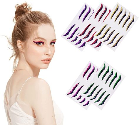 YIQXKOUY 50 Pieces Reusable Glitter Eyeliner Stickers Makeup Double Eyelid Tape Self-Adhesive Eye Line Strip Sticker Eye Makeup Tool Waterproof for Eyes Dress Up for Women Weddings Dance Parties : Amazon.ca: Beauty & Personal Care Sticker Eye Makeup, Makeup Double Eyelid, Bejeweled Outfit, Stickers Makeup, Eyeliner Stickers, Double Eyelid Tape, Eyelid Tape, Eye Makeup Tools, Dance Parties