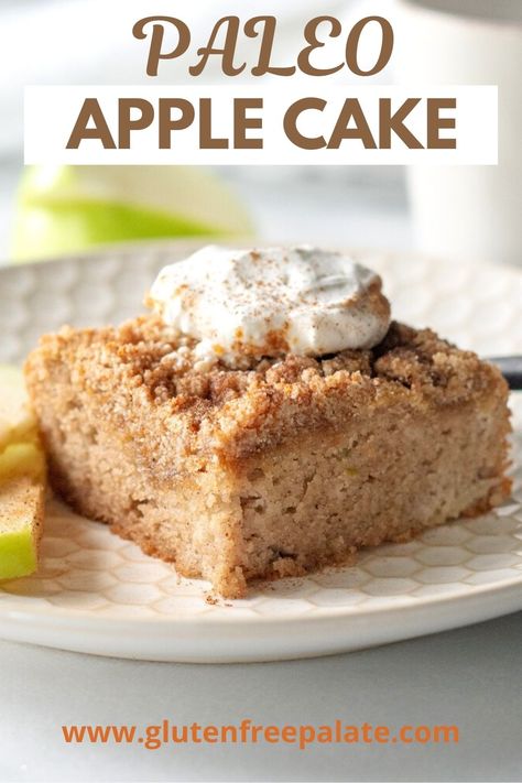 An easy recipe for paleo apple cake that is tender, sweet, and perfect for anyone who loves to eat cake. This recipe can be enjoyed with coffee or as dessert. Paleo Apple Cake, Paleo Chocolate Chip Muffins, Apple Dapple, Cotter Crunch, Gluten Free Apple Cake, Paleo Carrot Cake, Paleo Apple, Almond Flour Cakes, Apple Coffee