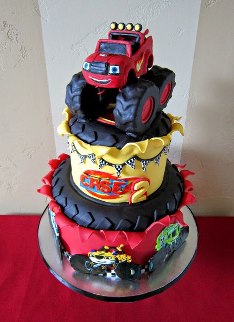 Delectable Cakes: "Blaze and the Monster Machine's" birthday cake Blaze Birthday Cake, Blaze And The Monster Machines Cake, Bolo Blaze, Blaze Cakes, Monster Truck Birthday Cake, Blaze Birthday Party, Blaze And The Monster Machines Party, Truck Birthday Cakes, Blaze Birthday