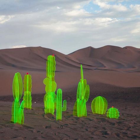 Fluorescent Cacti and Leaf Sculptures by Nobel Truong | Colossal Bauhaus Architecture, Colossal Art, Arte Inspo, In The Desert, Land Art, Backyard Design, Green Aesthetic, Postmodernism, Public Art