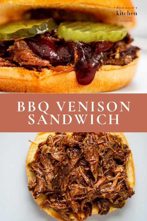 Venison Pulled Pork, Barbecue Venison Crock Pot, Bbq Deer Meat Crock Pot, Crockpot Recipes Deer Meat, Shredded Venison Sandwiches, Dinner Ideas Deer Meat, Venison Chuck Roast Recipes, Pulled Venison Sandwiches, Venison Round Steak Recipes Crockpot