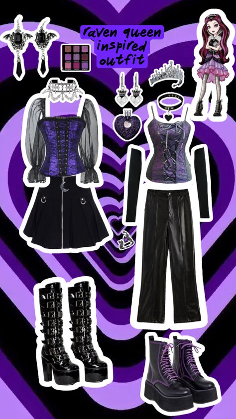 raven queen inspired outfit 🖤💜 #everafterhigh #ravenqueen #eah #dolls #ravenqueenaesthetic #dolls #fairytales Raven Queen Inspired Outfits, Raven Queen Aesthetic, Eah Dolls, Descendants Dr, Queen Outfits, Raven Queen, Queen Aesthetic, Disney Bounding, Amazing Clothes